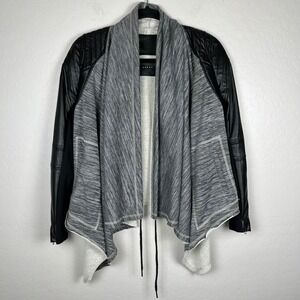 [BLANKNYC] Drape Front Jacket Faux Leather Sleeves XS Moto Cardigan‎
